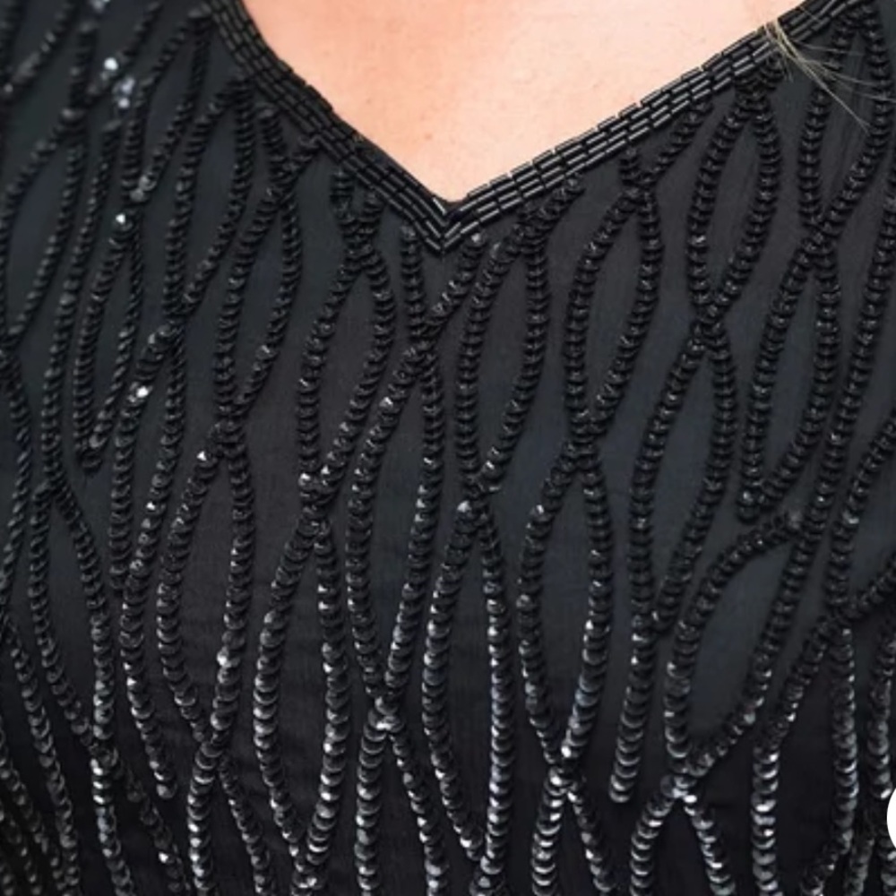 Vintage 90’s Mark & John By Gopal Sequin Dress Black Beaded Open Back Cutout - Picture 7 of 16